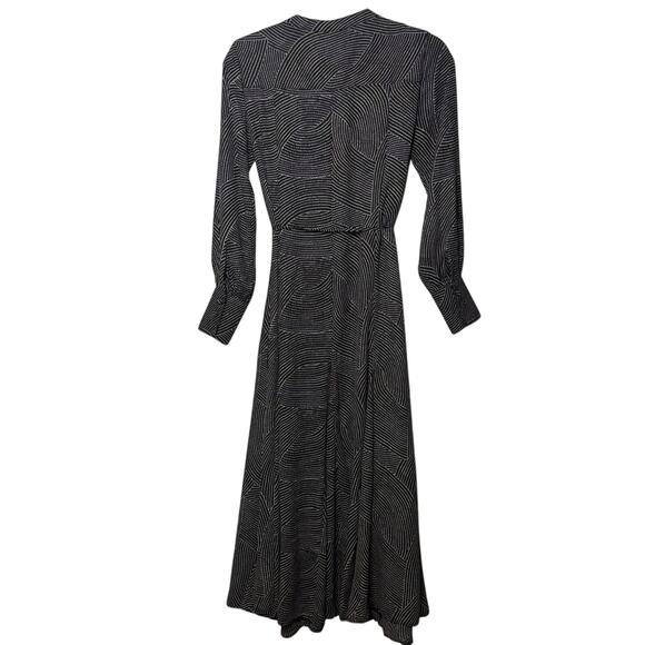 Madewell Black Dot Midi Dress XS Long Sleeve Tie Waist Work to Weekend - Picture 7 of 11